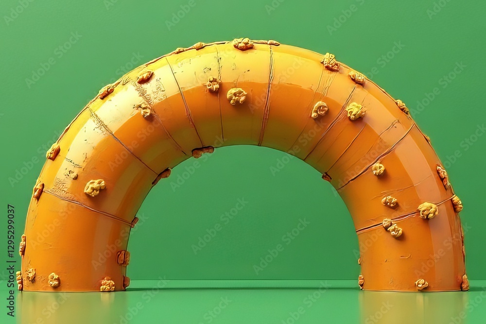 Abstract Orange Arch Structure with Textured Surface on Green Background Abstract Orange Arch Structure with Textured Surface on Green Background