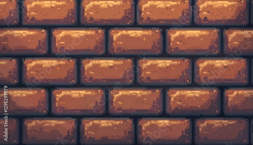 A pixel art-style brick wall texture featuring an assortment of shapes, ideal for retro game environments