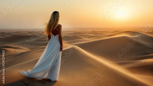 Woman Desert Sunset Dress Sandscape Travel