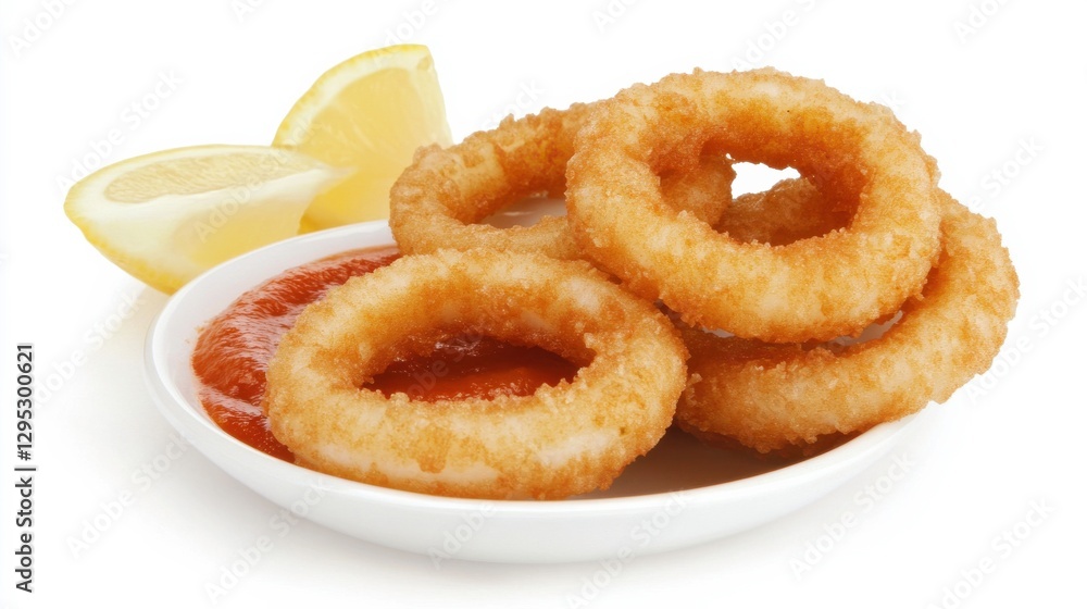 Crispy Calamari Rings with Marinara and Lemon Wedges Crispy Calamari Rings with Marinara and Lemon Wedges