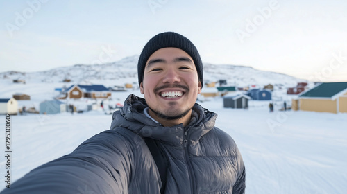 Joyful traveler taking a se...