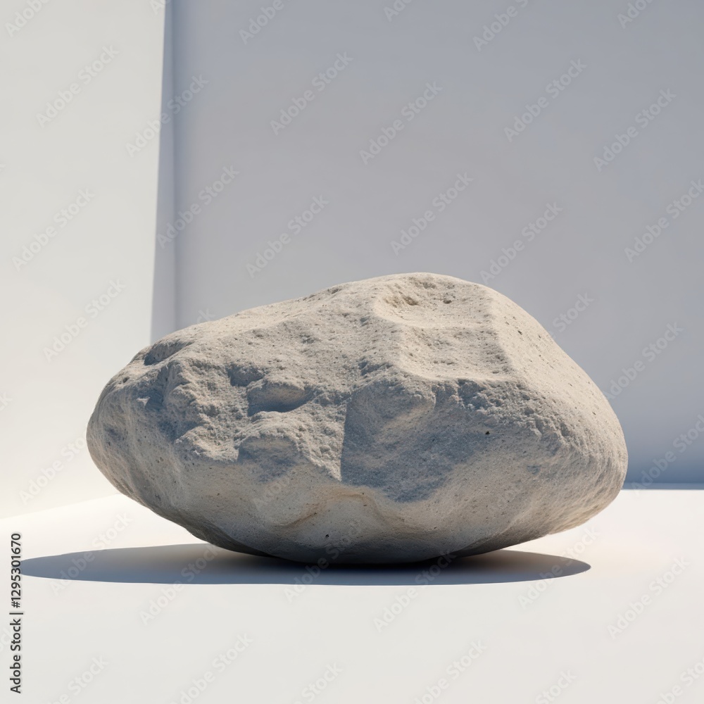 Large rock situated on a minimalist white surface with subtle gradient effect, texture, design Large rock situated on a minimalist white surface with subtle gradient effect, texture, design