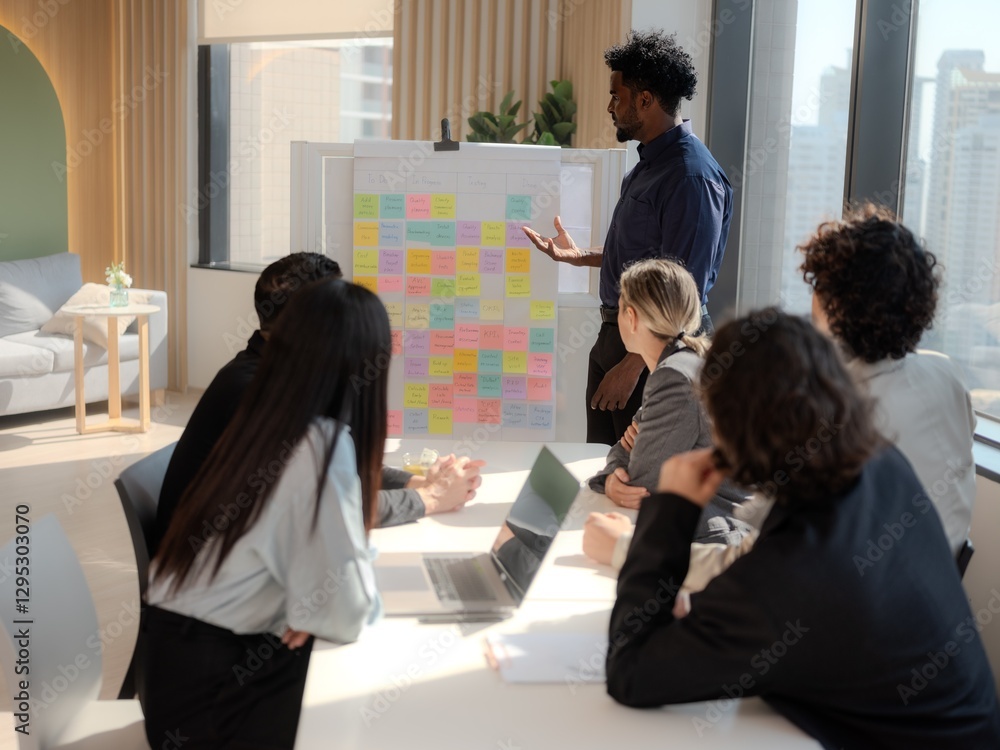 Diverse Team Collaborating on Business Strategy in Modern Office