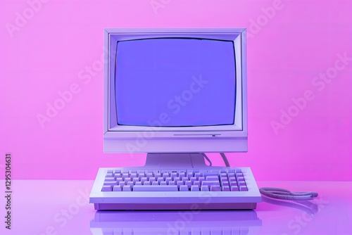 Premium Quality Visual of Retro Computer with Purple Screen on Pink Background