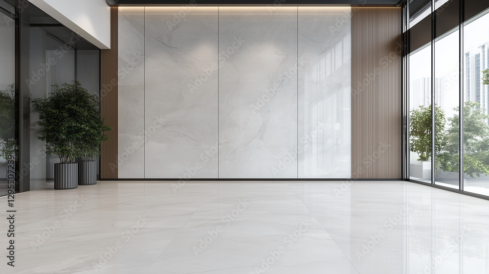 Modern Interior: A stunning modern interior space with large windows, reflecting the natural light, illuminating the polished floors and minimalist design elements. Modern Interior: A stunning modern interior space with large windows, reflecting the natural light, illuminating the polished floors and minimalist design elements.