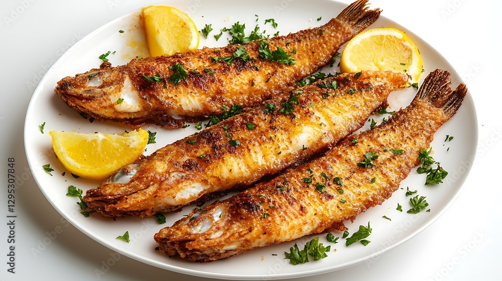 Pan-fried fish, lemon, parsley. Food photography, recipe Pan-fried fish, lemon, parsley. Food photography, recipe