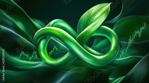 A vibrant green infinity symbol entwined with leaves, representing sustainability, growth, and the balance between nature and finance.