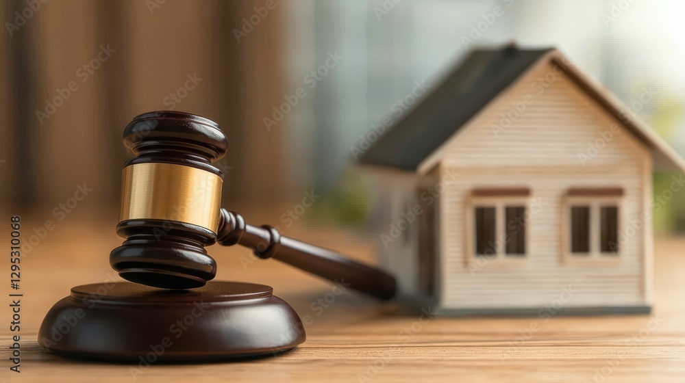 A gavel rests beside a miniature house, symbolizing legal matters related to real estate and property law. A gavel rests beside a miniature house, symbolizing legal matters related to real estate and property law.