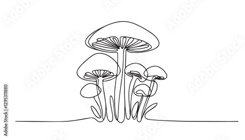 Continuous one single minimal line drawing mushroom 