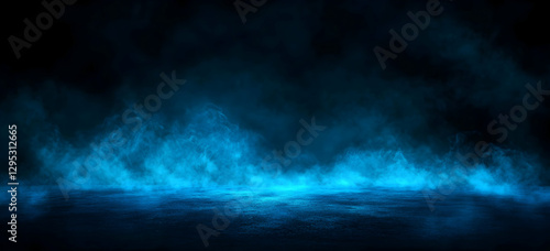 Abstract background with blue smoke or fog and spotlight effect, creating a mysterious and atmospheric ambiance, perfect for adding depth and drama