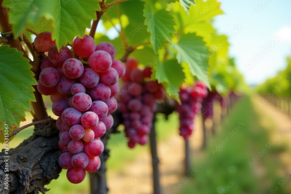 Mature grape vines with clusters of ripe red grapes, farmland, natural, grapes Mature grape vines with clusters of ripe red grapes, farmland, natural, grapes