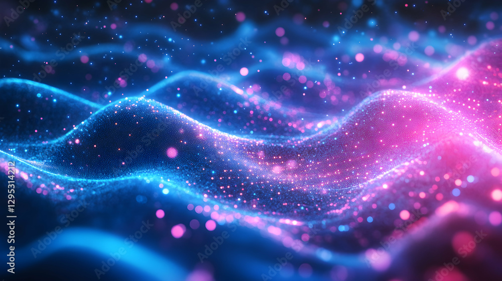 Abstract Glowing Particle Waves, A Mesmerizing Visualization of Data Flow and Futuristic Technology with Dynamic Blue and Pink Light Effects Abstract Glowing Particle Waves, A Mesmerizing Visualization of Data Flow and Futuristic Technology with Dynamic Blue and Pink Light Effects