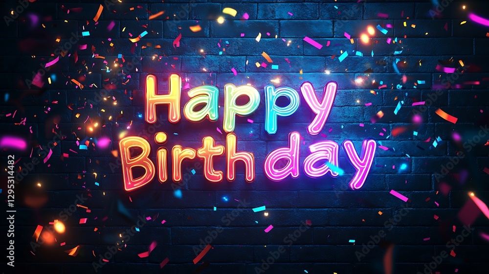 Happy Birthday in rainbow-gradient graffiti style, bold letters radiating vibrant colors, surrounded by festive party elements like confetti, streamers, and glowing lights, Happy Birthday in rainbow-gradient graffiti style, bold letters radiating vibrant colors, surrounded by festive party elements like confetti, streamers, and glowing lights,