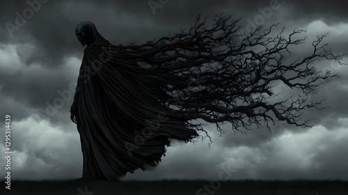 grim reaper ghost with tattered cape, beautiful and dark drape, digital painting