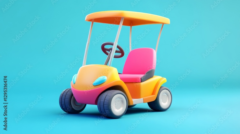 Fototapeta premium Bright 3D Cartoon Golf Cart Icon in Vibrant Colors