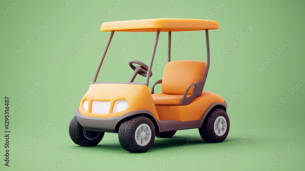 Fototapeta premium 3D Cartoon Golf Cart Icon in Bright Colors with Simple Design