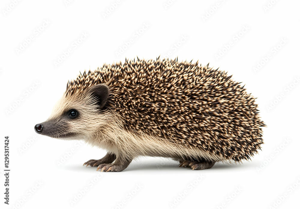 Obraz premium Adorable European Hedgehog Portrait on White Background, Captivating Detail and Quills Showing Natural Beauty, Perfect for Nature and Wildlife Projects