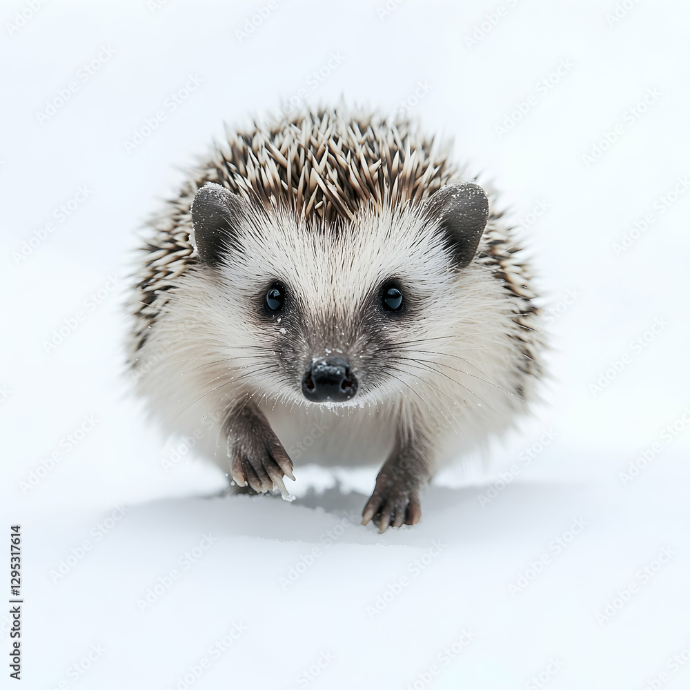 Obraz premium Adorable Hedgehog Foraging in Winter Wonderland, A Captivating Portrait of a Spiny Mammal Amidst Snowy Serenity and Natural Charm Captures the Essence of Wildlife