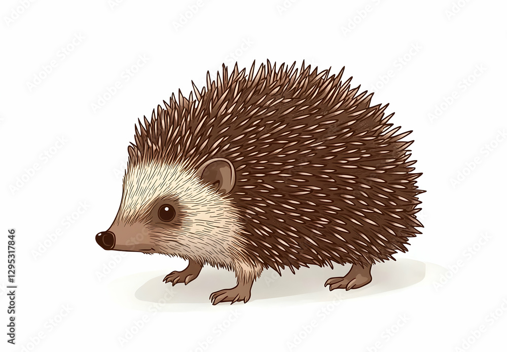 Fototapeta premium Adorable Hedgehog Illustration, Detailed Vector Art of a Cute Wild Animal on White Background, Perfect for Children's Books and Educational Materials, Wildlife Conservation