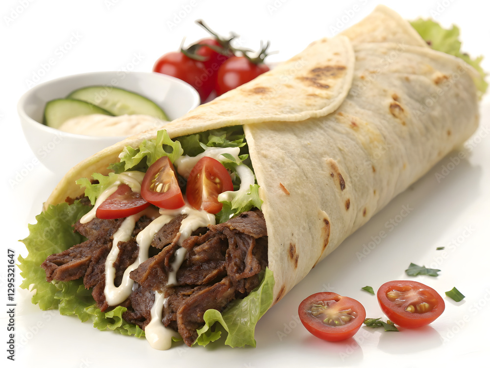 Delicious Beef Wrap with Fresh Vegetables and Creamy Sauce Delicious Beef Wrap with Fresh Vegetables and Creamy Sauce