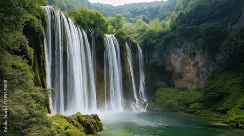 Majestic Waterfall Cascading into Emerald Pool
