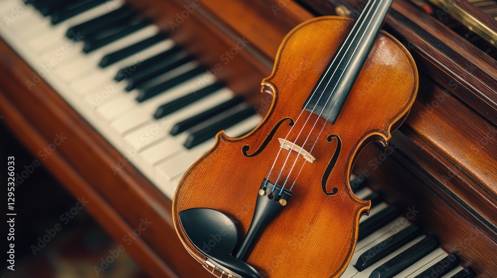 Fototapeta premium Violin and Piano Keys - Musical Harmony