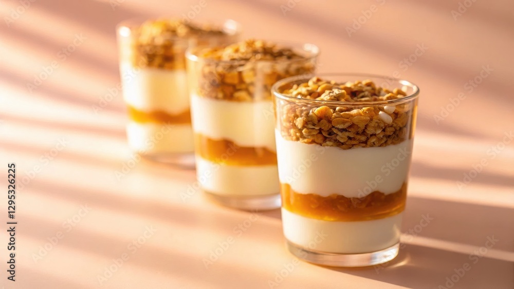 entertainment and party food pastel concept. Delicious layered dessert in glasses, featuring yogurt, granola, and fruit. entertainment and party food pastel concept. Delicious layered dessert in glasses, featuring yogurt, granola, and fruit.