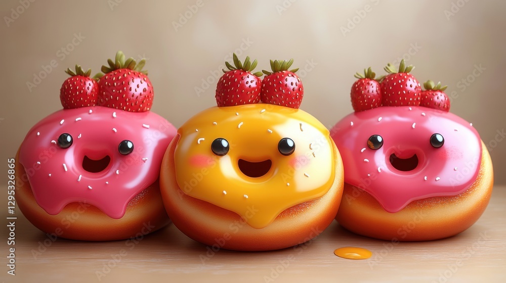 sweet strawberry glazed donuts isolated catoon sweet strawberry glazed donuts isolated catoon