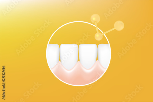 Hyaluronic acid teeth and gum care solutions ad, gold collagen with cosmetic advertising background ready to use, illustration vector.