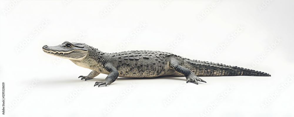 Naklejka premium Captivating Portrait of a Juvenile Alligator on a Seamless White Background showcasing reptile diversity and highlighting the unique characteristics of this young predator