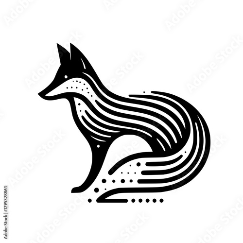 Stylized fox icon featuring a sleek design with linear patterns and flowing curves