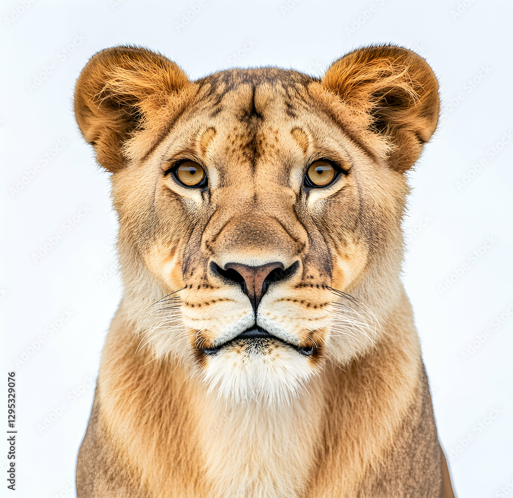 Obraz premium Captivating Portrait of a Lioness, Majestic Beauty and Intense Gaze in the Wild, highlighting the intricate details of its fur and eyes against a bright background