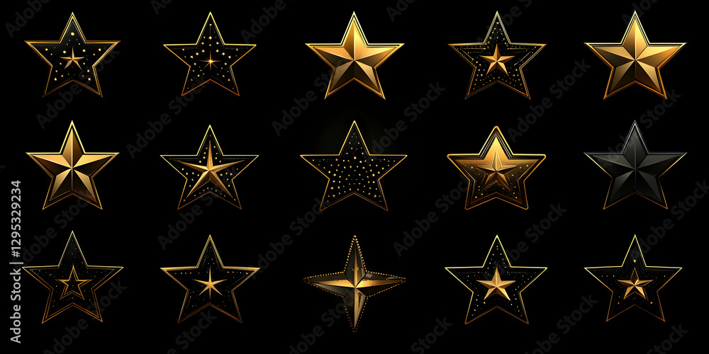 Obraz premium Gold & Black Star 3D Render Illustrations