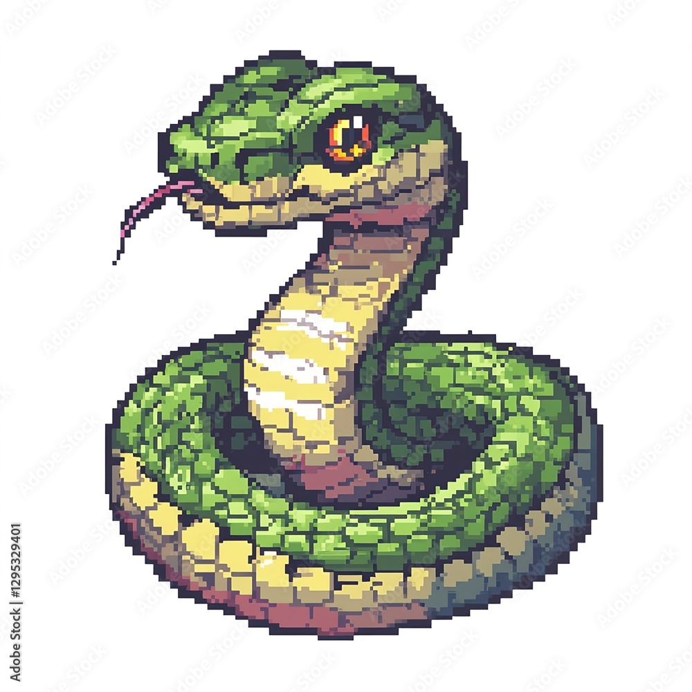 Fototapeta premium Adorable Pixel Art Snake: Charming, Coiled, and Cute!