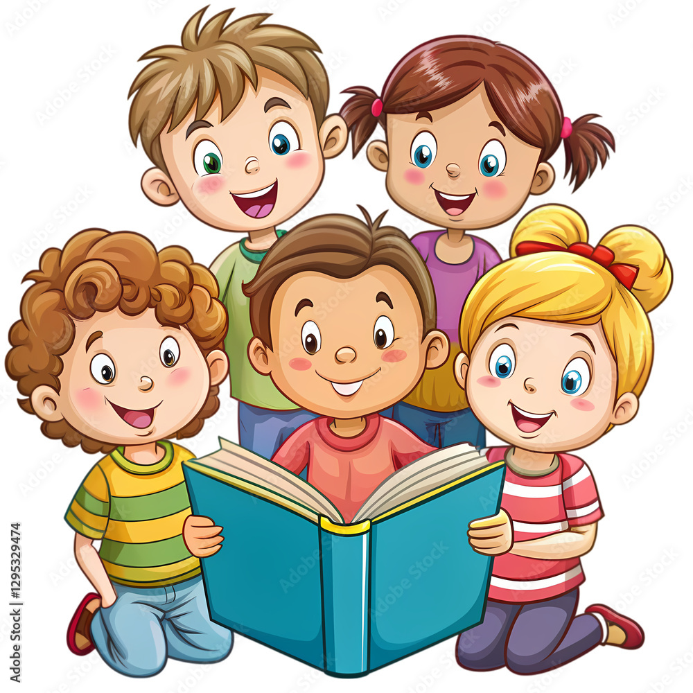 Kids Reading Book, Children's Story on transparent background Kids Reading Book, Children's Story on transparent background