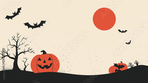halloween background with pumpkin and bats