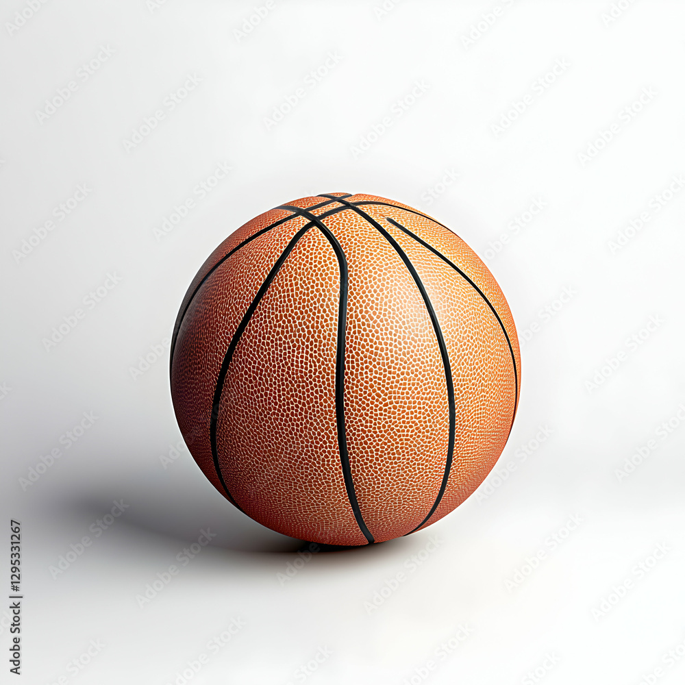 Obraz premium Classic Basketball on White Backdrop, Perfect for Sports Enthusiasts and Design Projects, Featuring Detailed Texture and Clean Presentation Style for Versatile Use