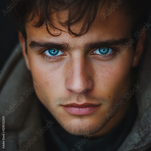 The handsome man with piercing blue eyes gazes intensely