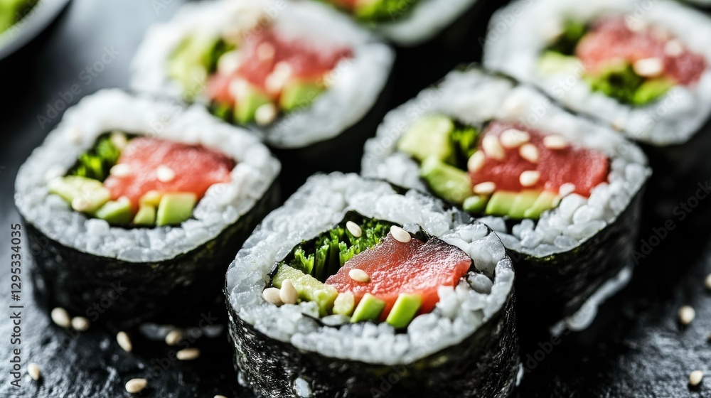 Spicy Tuna Rolls with Avocado and Sesame Seeds Spicy Tuna Rolls with Avocado and Sesame Seeds