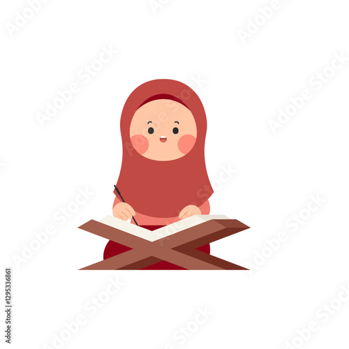 Studying Quran 2 Girl in Red Hijab Holding Pencil