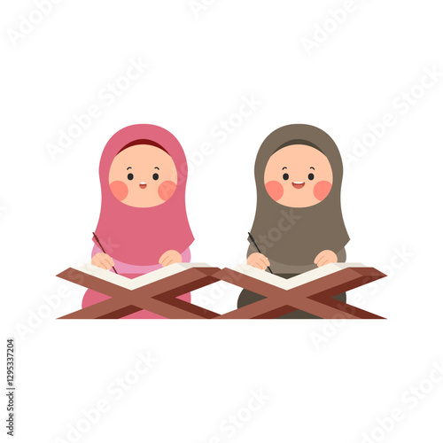 Studying Quran 2 Girls in Hijab 