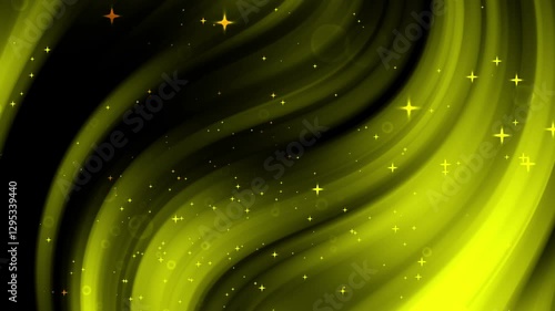 A vibrant abstract design featuring flowing yellow waves and sparkling elements against a dark background, evoking a sense of energy and creativity.