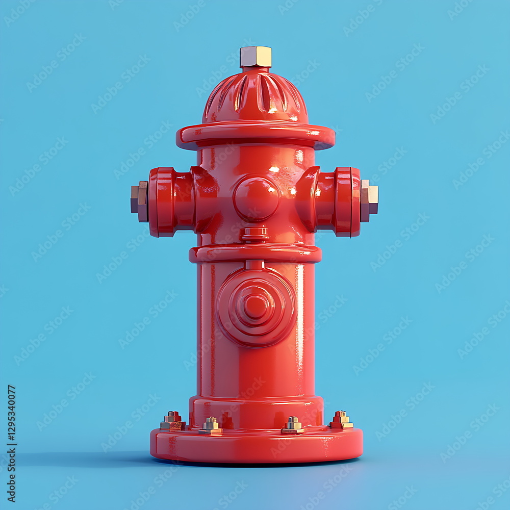 Red fire hydrant, studio shot, blue background, safety Red fire hydrant, studio shot, blue background, safety
