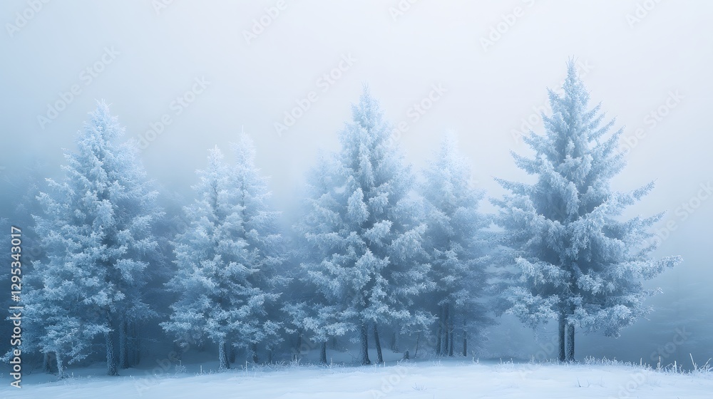 38. The frozen beauty of pine trees in a winter storm, their branches coated in frost and ice, standing tall amidst the cold