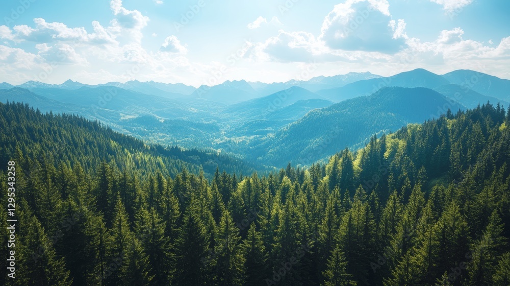 Fototapeta premium on top of the mountain with an open forest behind. 