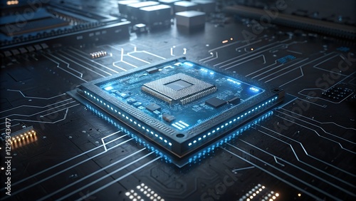Close up of a computer processor on a circuit board.