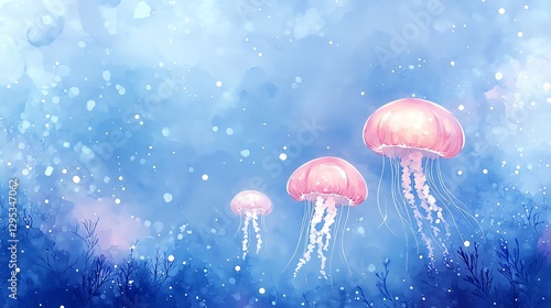 Pink Jellyfish Watercolor Ocean Scene Art Print