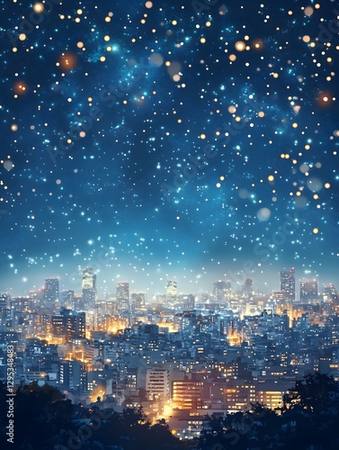 Wallpaper Mural The dazzling night view of the city under the icy blue starry sky Torontodigital.ca