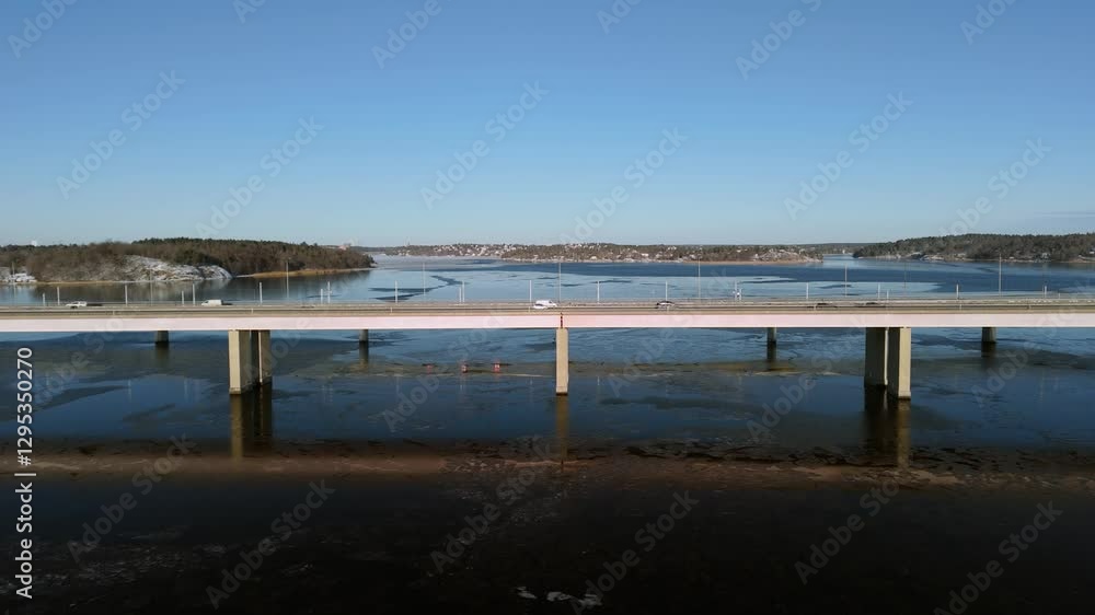Symmetrical aerial shot of a bridge in Sweden Symmetrical aerial shot of a bridge in Sweden