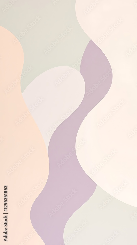 An Abstract Work Employing Organic Shapes And Flowing Lines, The Forms Rendered In Soft Pastels�Peach, Lavender, And Mint�Evoking A Sense Of Tranquility And Lightness In A Square For. An Abstract Work Employing Organic Shapes And Flowing Lines, The Forms Rendered In Soft Pastels�Peach, Lavender, And Mint�Evoking A Sense Of Tranquility And Lightness In A Square For.